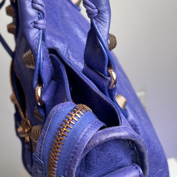 Authentic Balenciaga Motocross Classic City Bag in Purple with Rose Gold hardwar - Picture 12 of 16